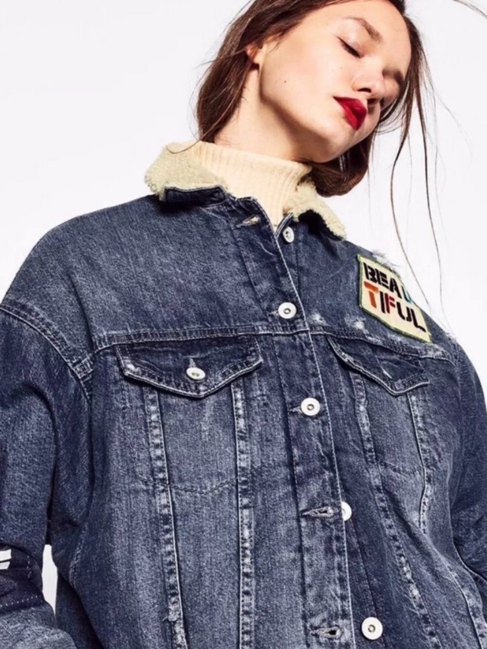 NWT Zara Trafaluc Shearling Denim Coat/Jacket! - Picture 2 of 5